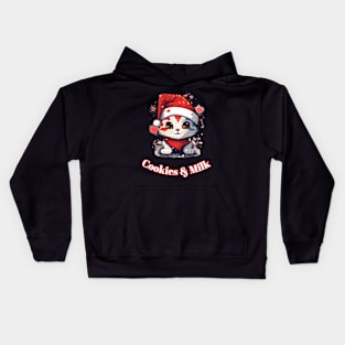 Cookies & Milk - Christmas Cat - Winter Holiday Kids Hoodie